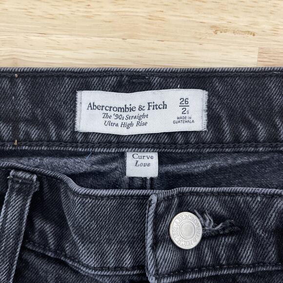 Abercrombie & Fitch Jeans 90s Straight Ultra High Rise Black Size 26 2S Short - Picture 3 of 11